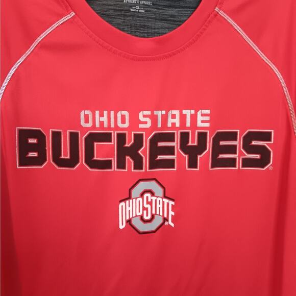 EUC Ohio State Buckeyes XL Varsity Shortsleeve Crewneck Red Gray Shirt - Picture 2 of 6